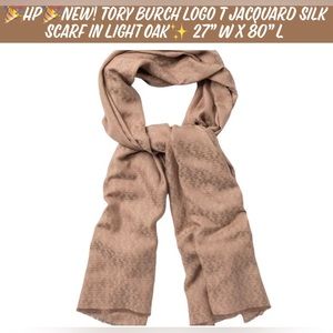 🎉HP🎉New! Tory Burch Logo T Jacquard Silk Scarf in Light Oak✨ 27” W x 80” L